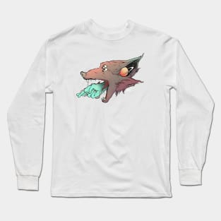 Good Luck Crossed Fingers And Wolf Art Long Sleeve T-Shirt